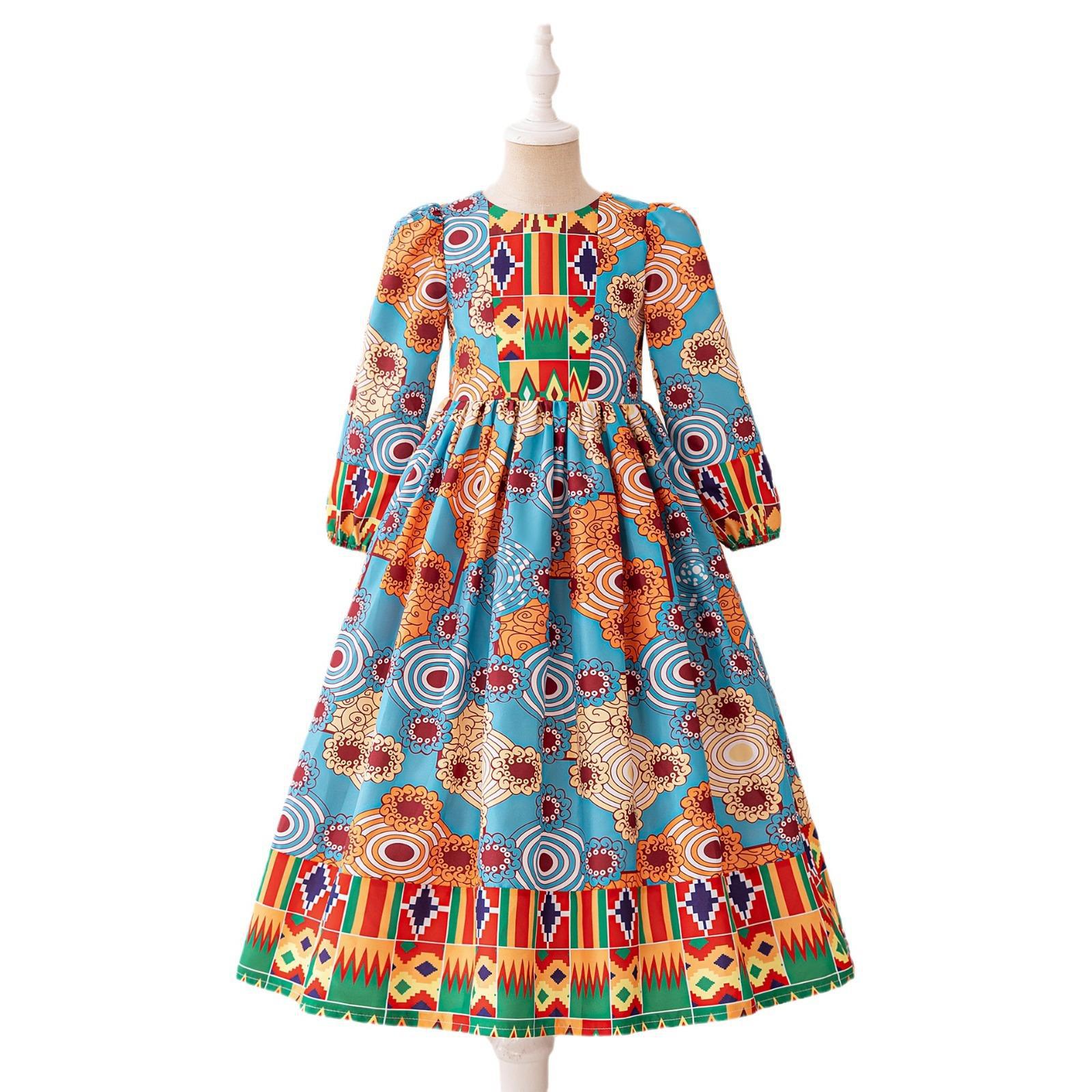 Ropa de niños nuevo vestido de niña vestido de noche vestido de impresión de mangas largas vestido de vestido de noche vestido de vestido largo image 4