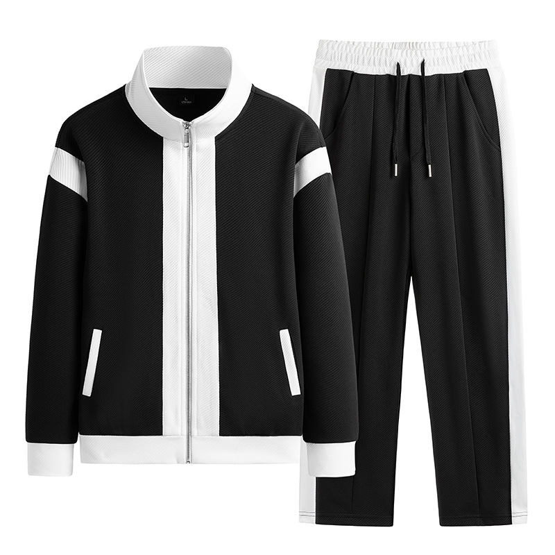 Trajes deportivos de ocio transfronterizos de primavera y otoño para hombres chaqueta de tendencia de empalme para hombres chaqueta de camiseta de dos piezas de pantalones de comercio exterior