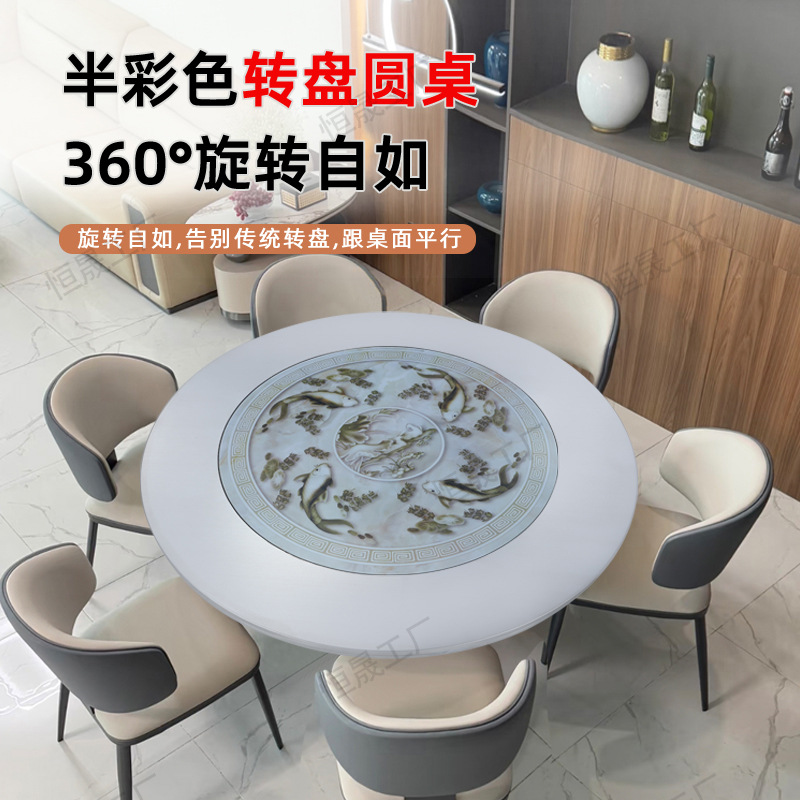 Dining Table and Chair Set, 304 Stainless Steel, Thickened with Rotating Tray, Modern Minimalist Dining Room Folding Table, Foldable