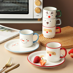 Exported to Korea Santa Claus Ceramic Cup and Saucer Coffee Cup Snack Plate Dinner Plate Mug