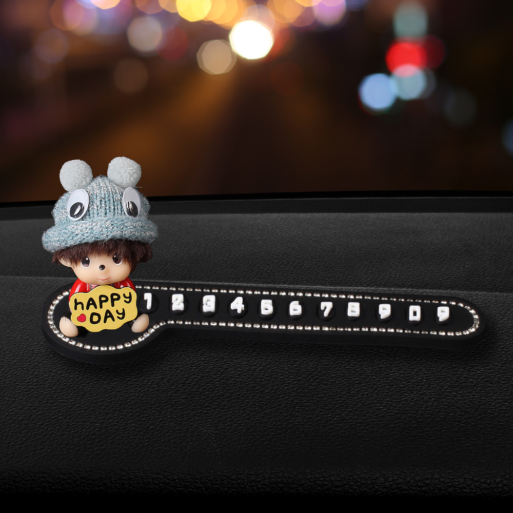 Car lindos Monchichi placas de estacionamiento temporales número de teléfono tarjeta de tarjeta de transferencia de placas accesorios de automóviles accesorios para hombres y mujeres