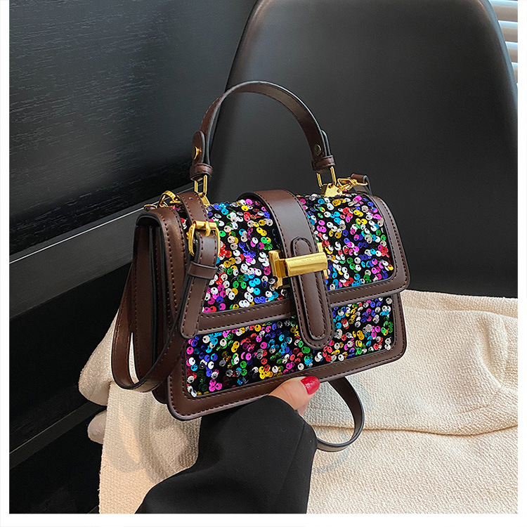 Women's Small All Seasons Pu Leather Sequins Elegant Classic Style Square Zipper Magnetic Buckle Handbag display picture 5