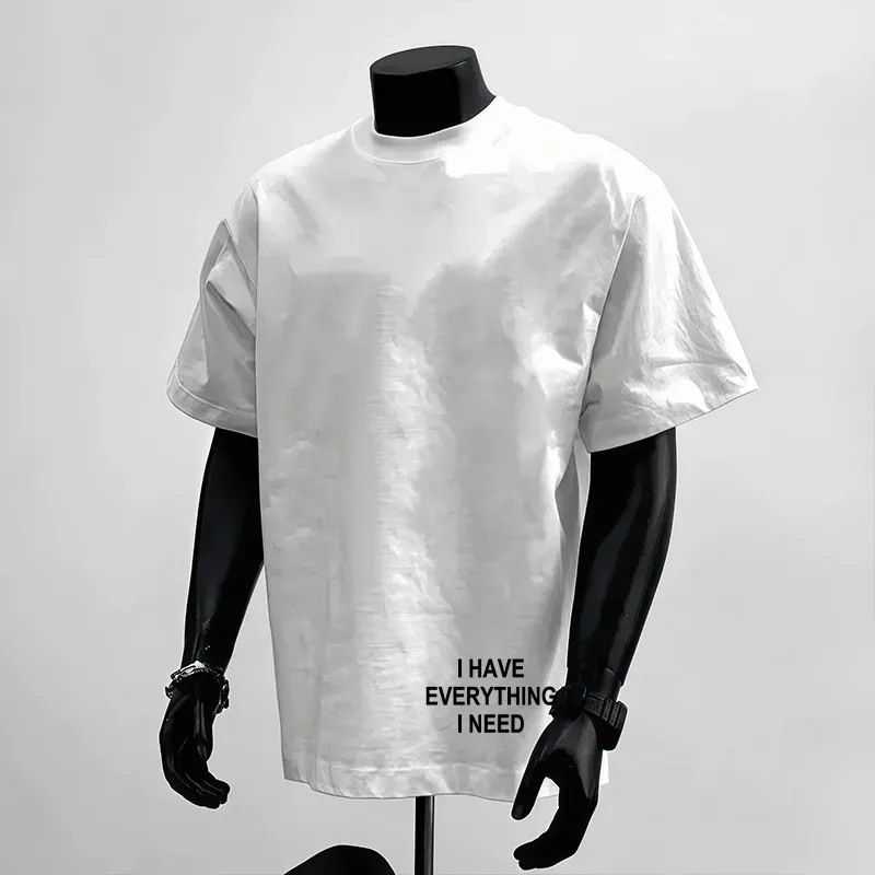 2025 Spring/Autumn High-Weight Letter Print Base Layer Men's American Style Heavyweight Versatile Trendy Casual Short-Sleeve T-Shirt