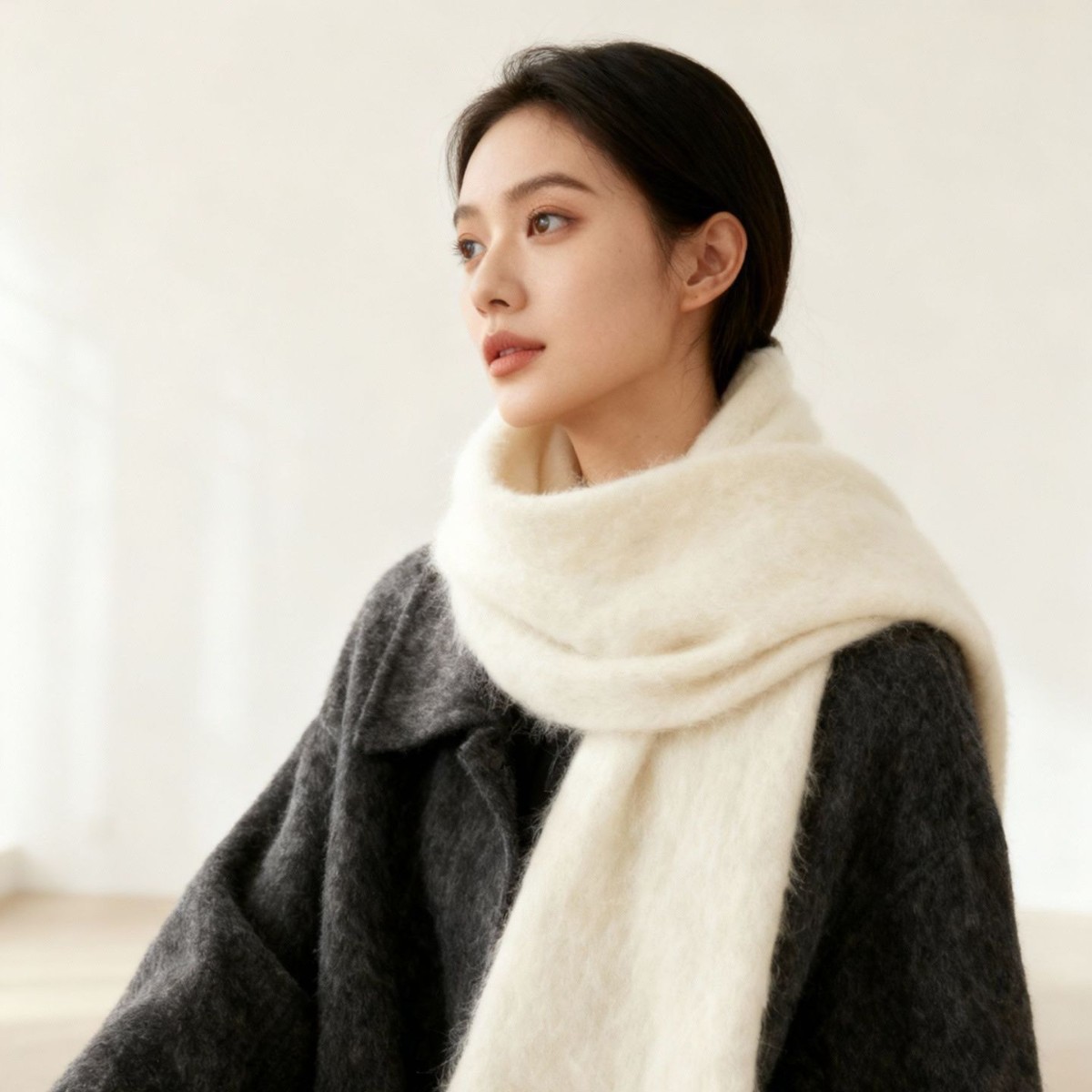 羊绒拉毛围巾羊毛围巾女冬季软糯保暖高级感简约百搭纯色羊绒围脖