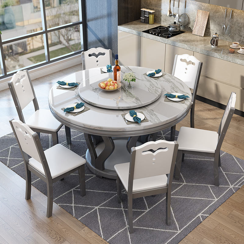 Light Luxury Marble Dining Table Nordic Round Table with Turntable Dining Table Round Solid Wood Household Dining Table and Chair Combination Light Luxury Marble Dining Table Nordic Round Table with Turntable Dining Table Round Solid Wood Household Dining Table and Chair Combination