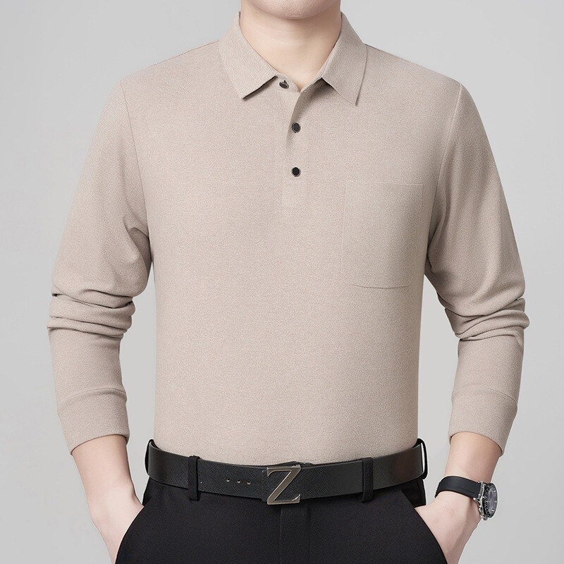 Brand 2026 new long-sleeved T-shirt for men, with a collar, designed for middle-aged fathers, a high-end cashmere business long-sleeved shirt Brand 2026 new long-sleeved T-shirt for men, with a collar, designed for middle-aged fathers, a high-end cashmere business long-sleeved shirt