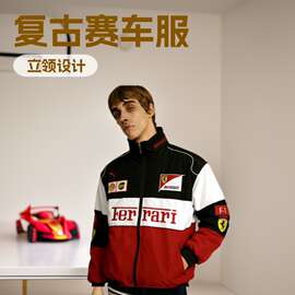 F1法拉利刺绣赛车服复古欧美机车骑行夹克休闲耐磨男士外套冬款
