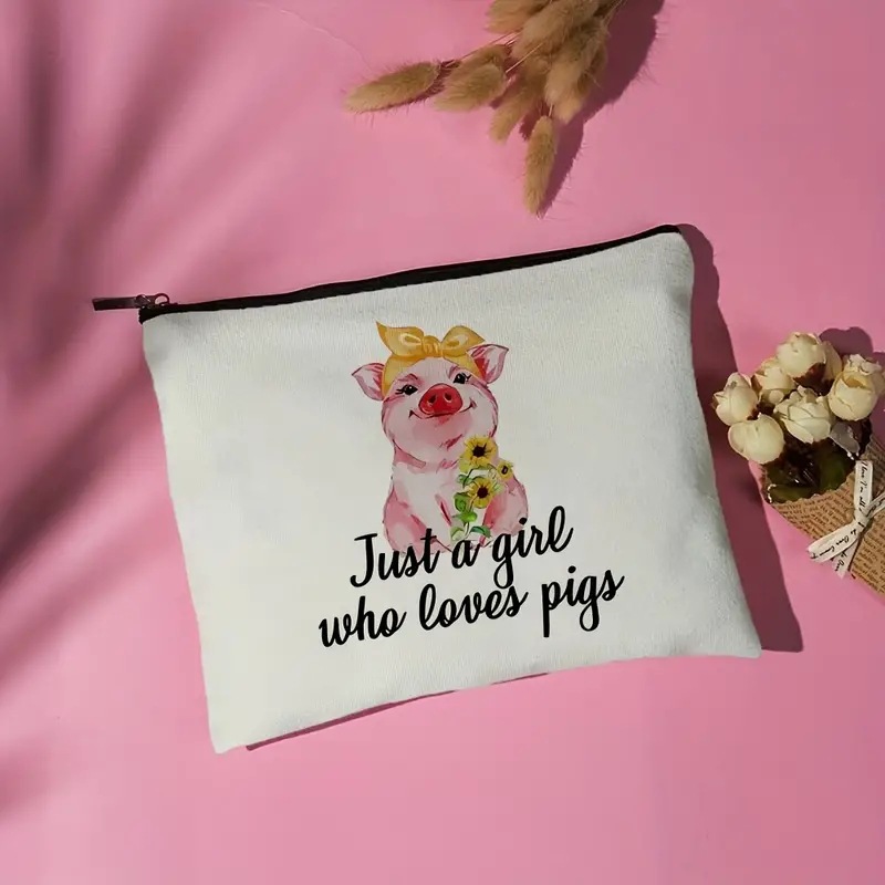 Bolsa de cosméticos transfronteriza de Amazon para mujer Bolsa de almacenamiento de cosméticos de cerdo Rosa lindo bolsa de lino bolsa de cremallera impermeable