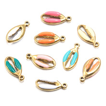 8X17mm金色不锈钢珐琅滴油配饰 9色海螺贝壳吊坠 diy饰品配件