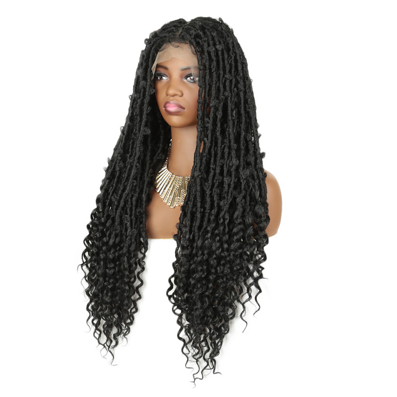 Cross-Border Hot-Selling African Dreadlock Three-Strand Braided Wig Lace Front Wig Black Braided Wig Cross-Border Hot-Selling African Dreadlock Three-Strand Braided Wig Lace Front Wig Black Braided Wig