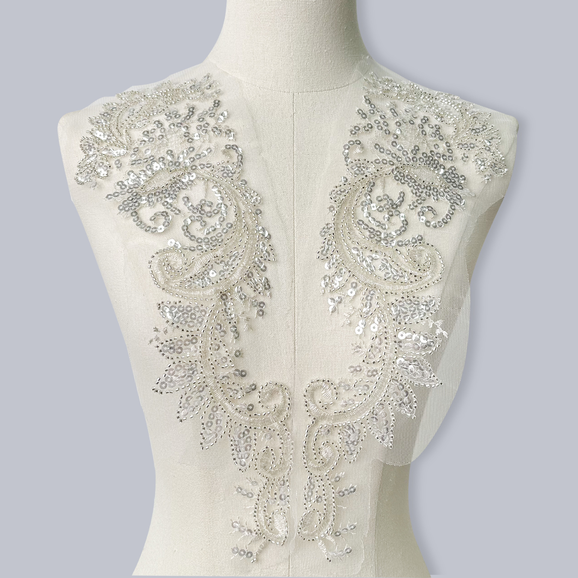 Parche de malla con lentejuelas y perlas, nuevo, en stock, accesorios DIY para vestidos de novia y faldas, aplique decorativo. image 3
