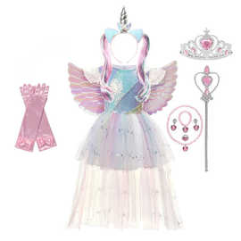 独角兽连衣裙 仙发箍女棒套装 女童公主裙 彩虹亮片裙cos表演服饰