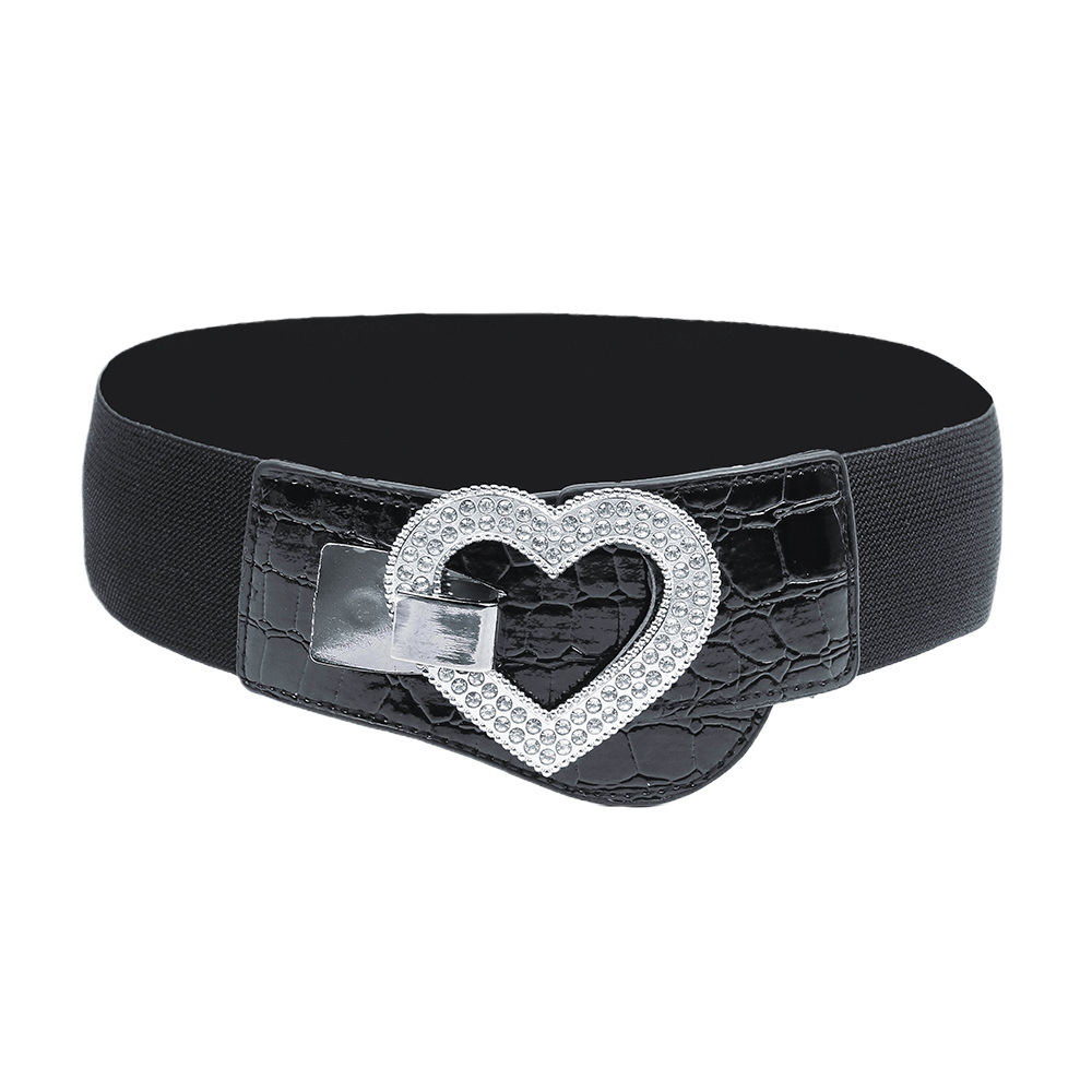 Cintura larga elastica nera alla moda da donna con decorazioni di diamanti, vestito, cappotto, chiusura in vita, strass, ragazza alla moda e paffuta_voghion.com