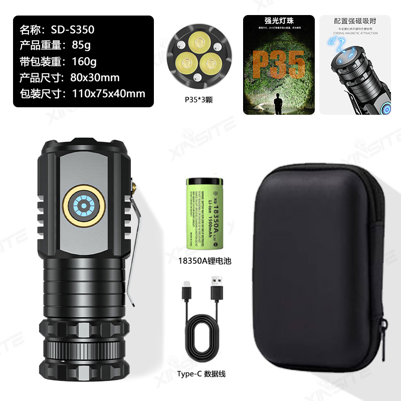 Nueva tapa transfronteriza linterna resaltar tres ojos linterna al aire libre impermeable reflector larga resistencia succión magnética luz de trabajo