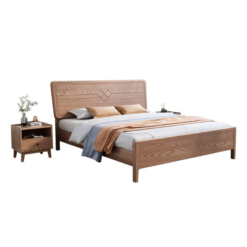 Dormitorio principal de fresno nórdico 1,8 cama doble 1,5 cama de madera maciza moderna y minimalista cama de almacenamiento de caja alta cama de madera maciza de lujo ligero