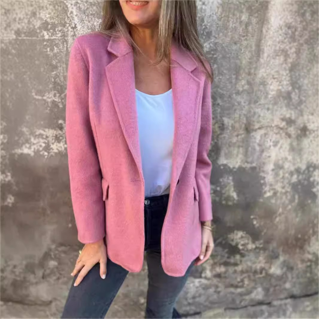 2024 cross-border autumn and winter independent station foreign trade AliExpress autumn and winter leisure buttons solid color explosions woolen coat jacket