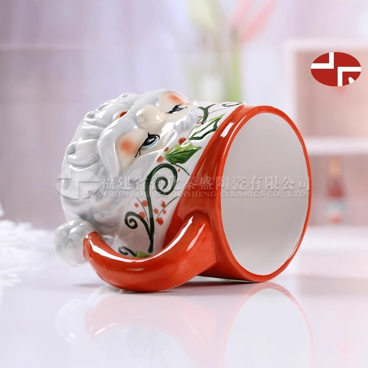 Taza de cerámica de Papá Noel personalizada para Amazon, taza navideña de arcilla blanca, taza navideña de cerámica pintada a mano al por mayor