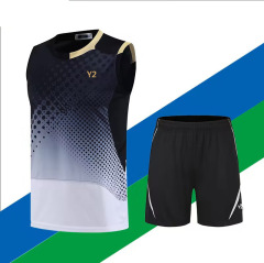 袖なしバドミントン服メンズ速乾服メンズベストトレーニングスポーツ卓球エアバレーボール服印字1032