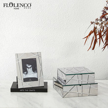 欧式现代家居创意灰刻线玻璃装饰盒样板间别墅梳妆台软装饰品摆设