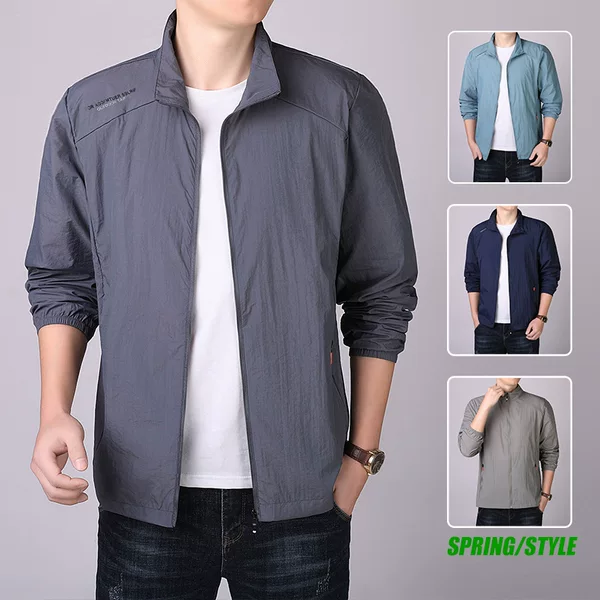 2228 Sun Protection Clothing Men's Summer Light and Breathable Jacket Casual Loose Outdoor Sports Stand Collar Quick-Drying Jacket
