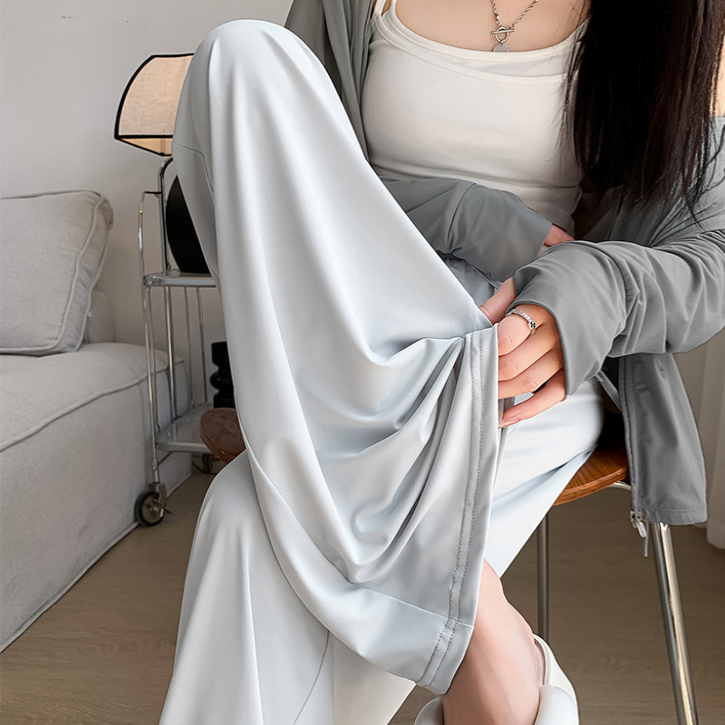 UPF50 Summer Thin Ice Silk Sports Pants Women's High Waist Loose Straight Casual Wide Leg Home Cool Sun Protection Pants