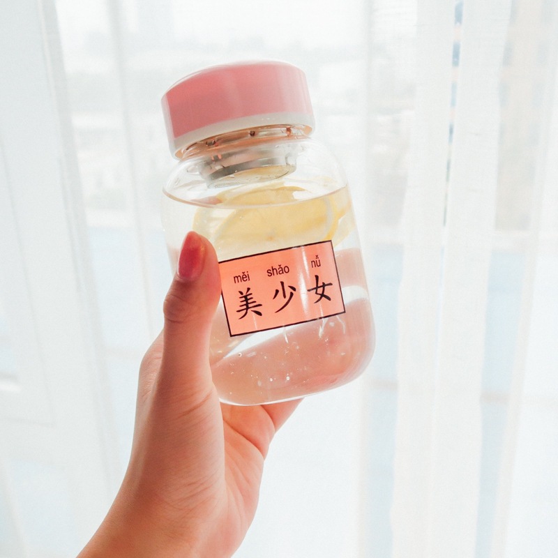 Taza de vidrio de hadas coreana de gran capacidad, hermosa chica suave, taza de agua de estudiantes portátil, taza de mano fresca