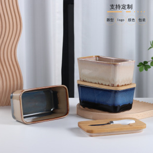 Cross-border Amazon kiln butter dish with lid cross-border rectangular Western-style butter storage box set