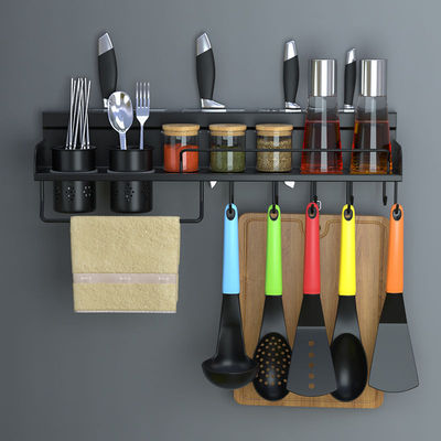 304免打孔免钉不锈钢置物架厨房调料架刀架壁挂收纳厨房刀架挂钩|ms