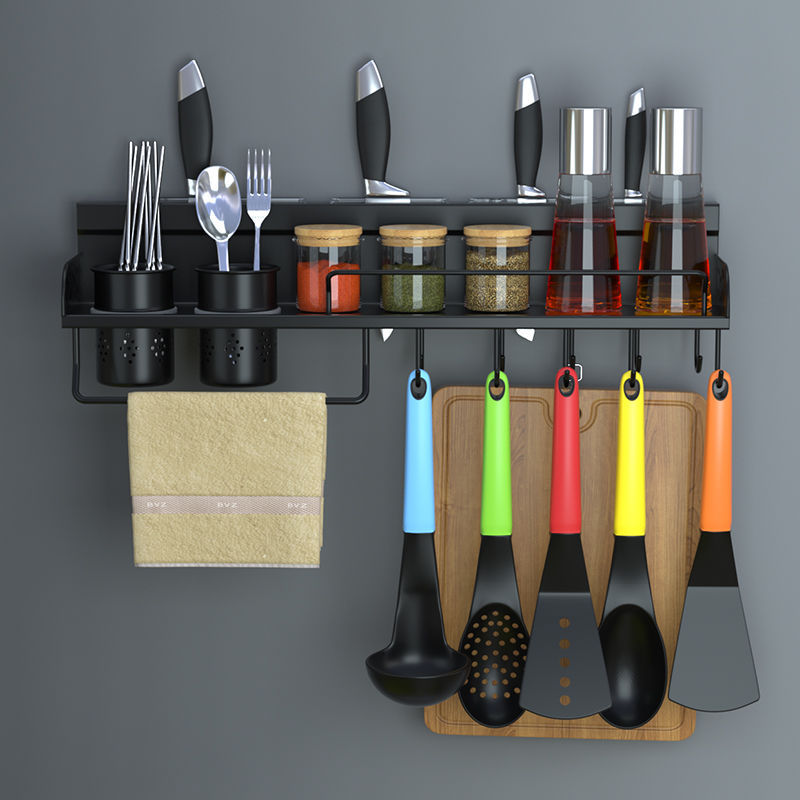 304免打孔免钉不锈钢置物架厨房调料架刀架壁挂收纳厨房刀架挂钩|ms