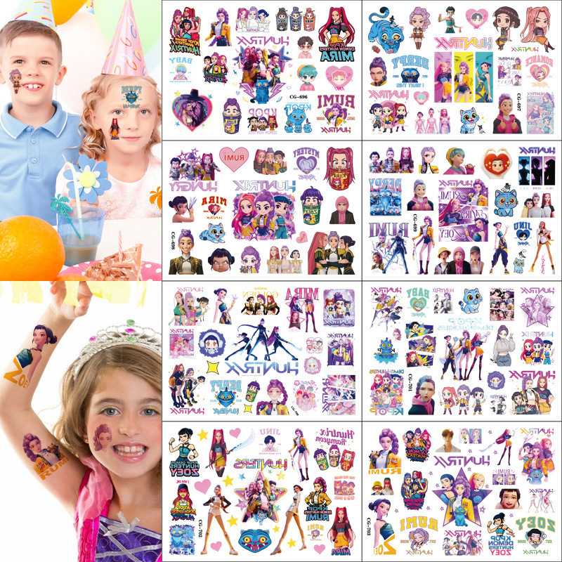8 Cross-Border K-Pop Hunter Girl Group Cartoon Tattoo Stickers Children's Water Transfer Disposable Boys and Girls Tattoos
