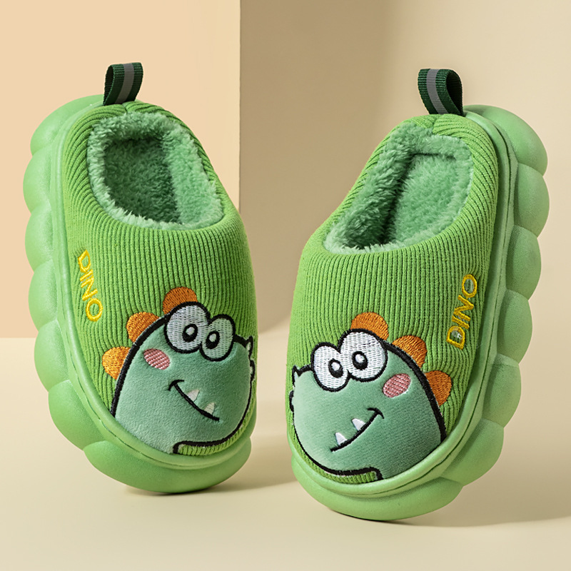 Children's Cotton Slippers Indoor Boys and Girls Small, Medium and Large Kidsren Autumn and Winter Boys Home Thick-Soled Dinosaur Furry Slippers Baby