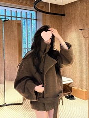 今年流行纯色宽松短款上衣外套女不对称浴袍式呢子大衣女潮雪尼尔