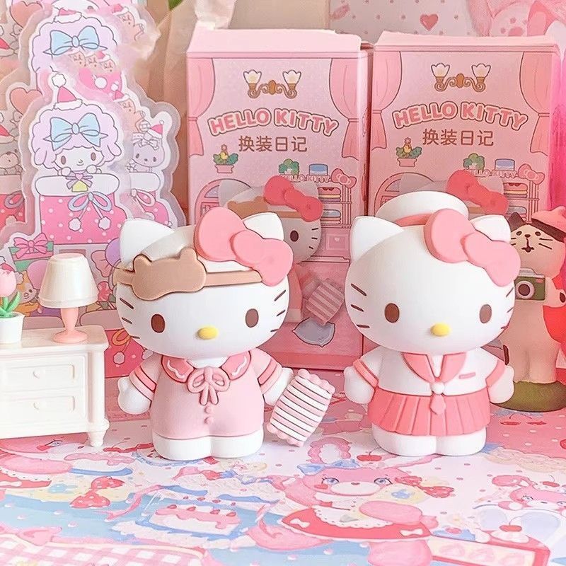 ハローキティ ドレスアップ日記シリーズ ブラインドボックス サンリオ KT 猫ハンドオフィス かわいいデスクトップ装飾品 おもちゃ チャンギング|undefined