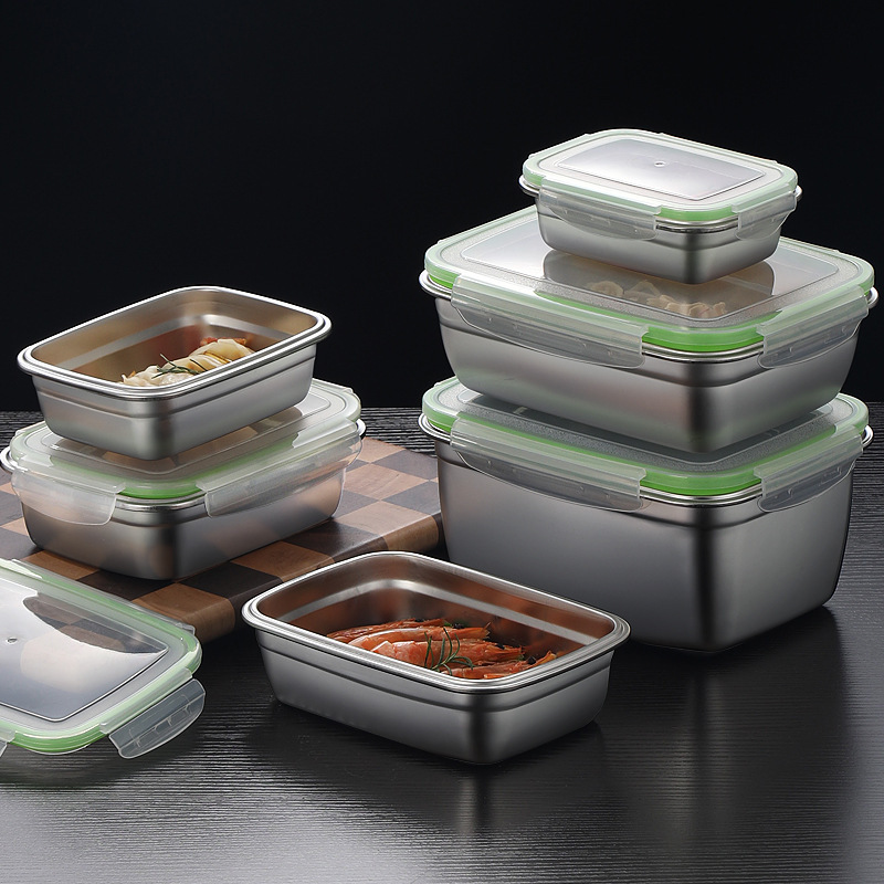 クロスボーダーステンレス鋼食品グレード304正方形ボックスピクニックボックスランチボックス冷蔵庫冷蔵食品収納ボックス軽量|undefined