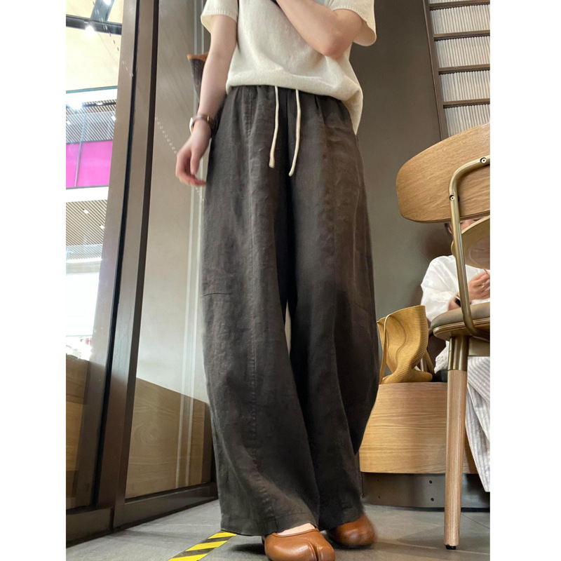 Old Money Style Cotton and Linen Curved Hem Pants for Women, Summer 2026, Thin Style, Plus Size, High Waist, Loose Fit, Slimming, Casual Wide-Leg Pants Old Money Style Cotton and Linen Curved Hem Pants for Women, Summer 2026, Thin Style, Plus Size, High Waist, Loose Fit, Slimming, Casual Wide-Leg Pants