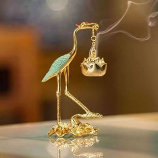 New Blue Feather Special Incense Burner with Backflow Agarwood Ornament for Home, Golden Lotus Hanging Incense Burner with Crane and Red Top for Family