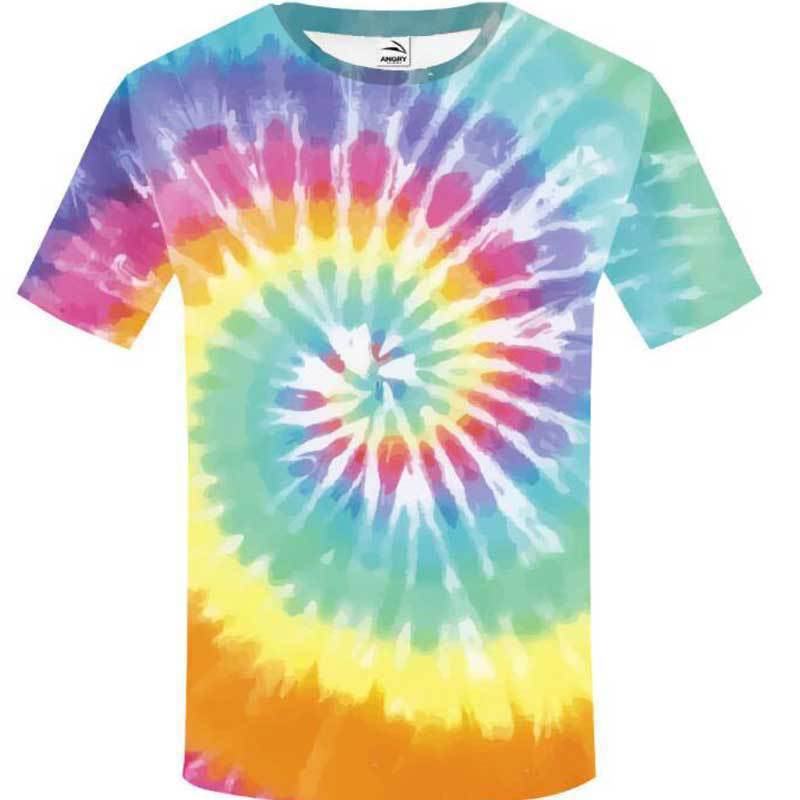 2024 verano europeo y americano suelto deportes y ocio tie-dye cuello redondo manga corta para hombres pareja juvenil moda marca de moda camiseta