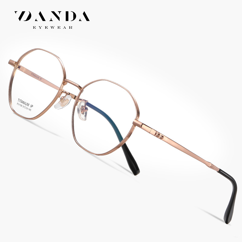 Nuevas gafas de titanio puro de lujo ligero F31105 mujer retro polígono grande espejo plano cara redonda marco de gafas delgado hombre