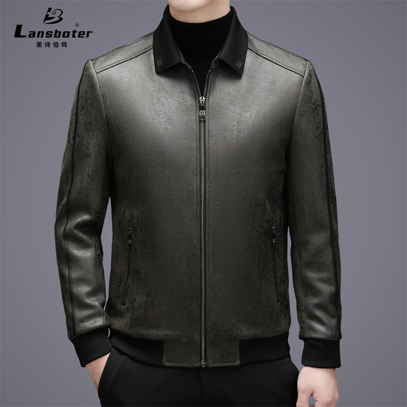 加棉加厚磨砂皮皮夹克秋冬新款男士休闲简约皮夹克中青年皮外套潮