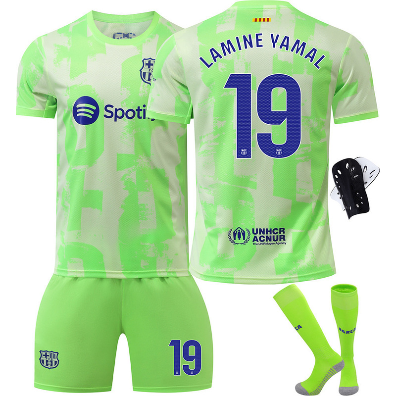 2425 the correct version of Barcelona's second away football uniform No. 19 Yamal 9 Levan 10 Messi Barcelona fluorescent green