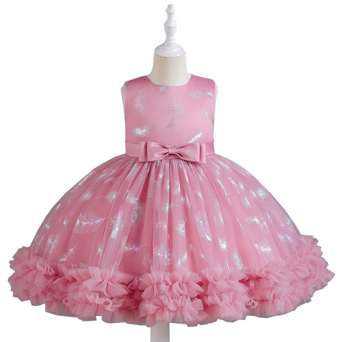 Girls dress short mesh tutu dress sleeveless princess dress cake dress bow performance dress flower girl dress