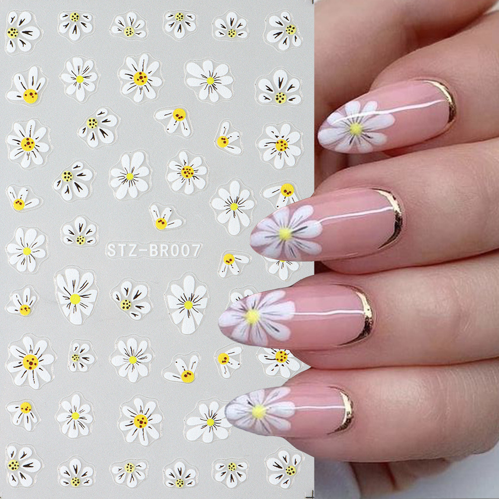Cross-border new nail stickers ins fresh daisy white flower Flower French thin tough nail stickers wholesale