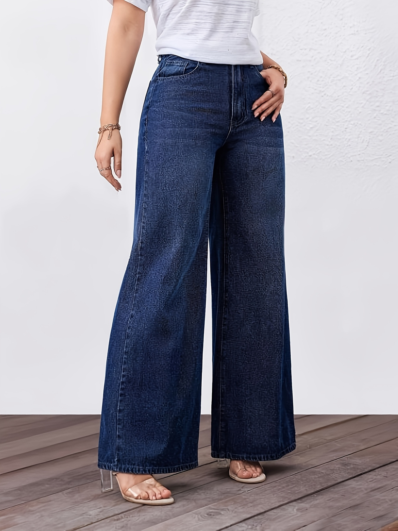 Dames jeans met hoge taille en wijde pijpen washed denim_voghion.com