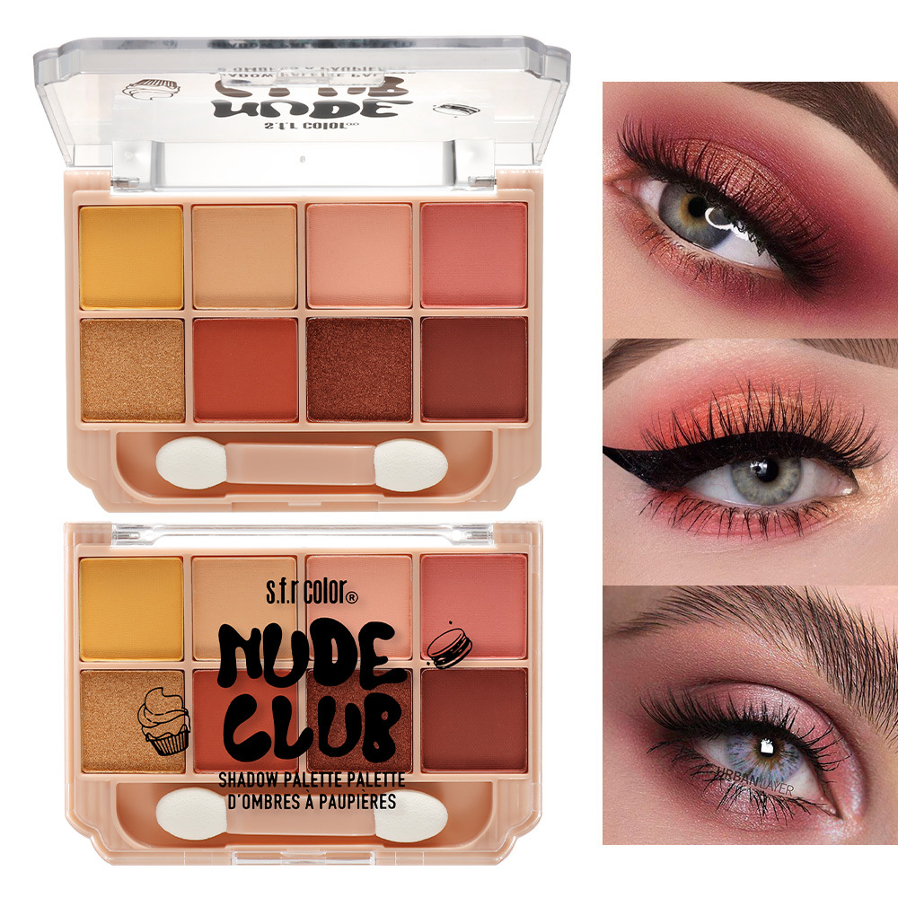 s.f.r color fábrica de venta directa de maquillaje mate perlada ocho colores sombra de ojos disco con cepillo maquillaje al por mayor