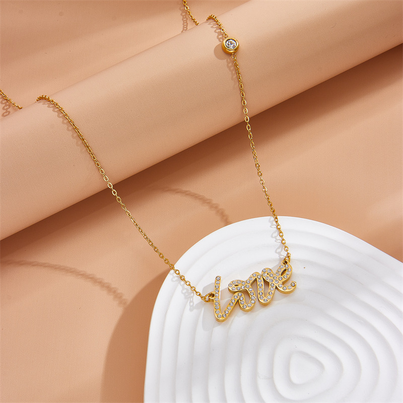 Acier Au Titane Plaqué Or 18K Style IG Lettre Incruster Strass Collier display picture 2