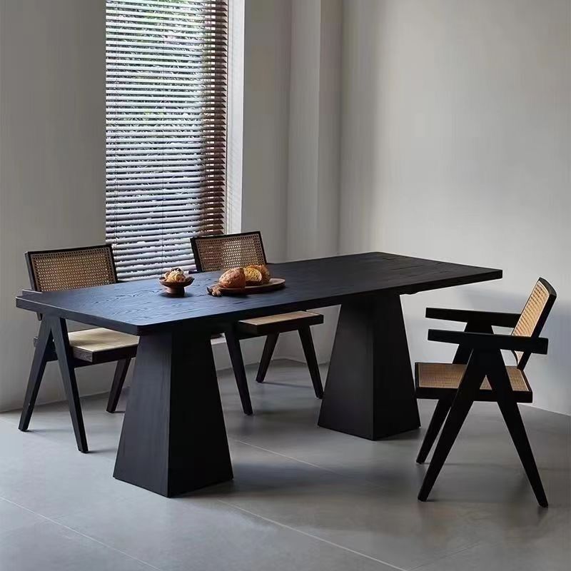 Desk in New Chinese Style, Black Solid Wood Dining Table, Modern White Ash Wood Office Desk, Large Rectangular Office Desk Made of Natural Wood Desk in New Chinese Style, Black Solid Wood Dining Table, Modern White Ash Wood Office Desk, Large Rectangular Office Desk Made of Natural Wood
