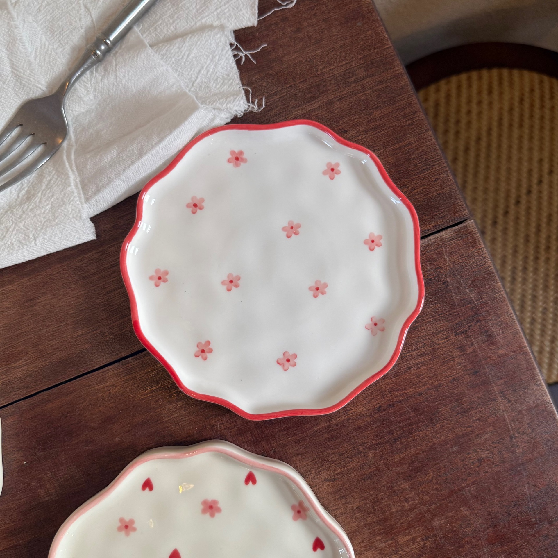 Navidad francesa retro pinza de mano pura pintada a mano taza de café de cerámica plato de alto valor plato de postre de té de la tarde