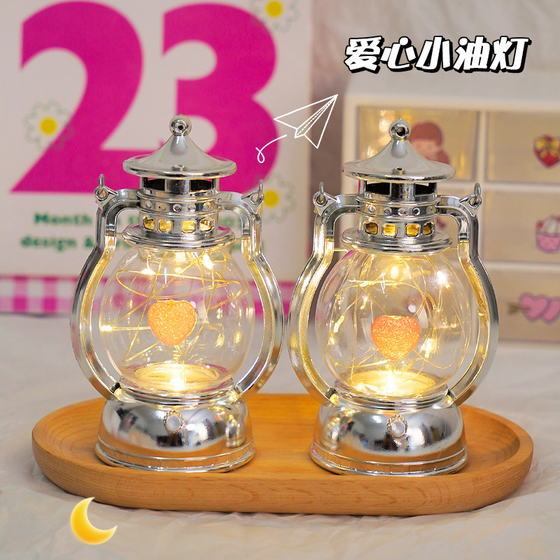 DIY amor pequeña lámpara de aceite 520 Qixia regalo del día de San Valentín dormitorio lámpara de cabecera de la cama luz de atmósfera decoración de escritorio pequeña decoración