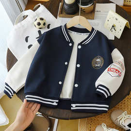 儿童棒球服秋冬款男女童外套新款加绒印花拼袖宽松百搭上衣批发