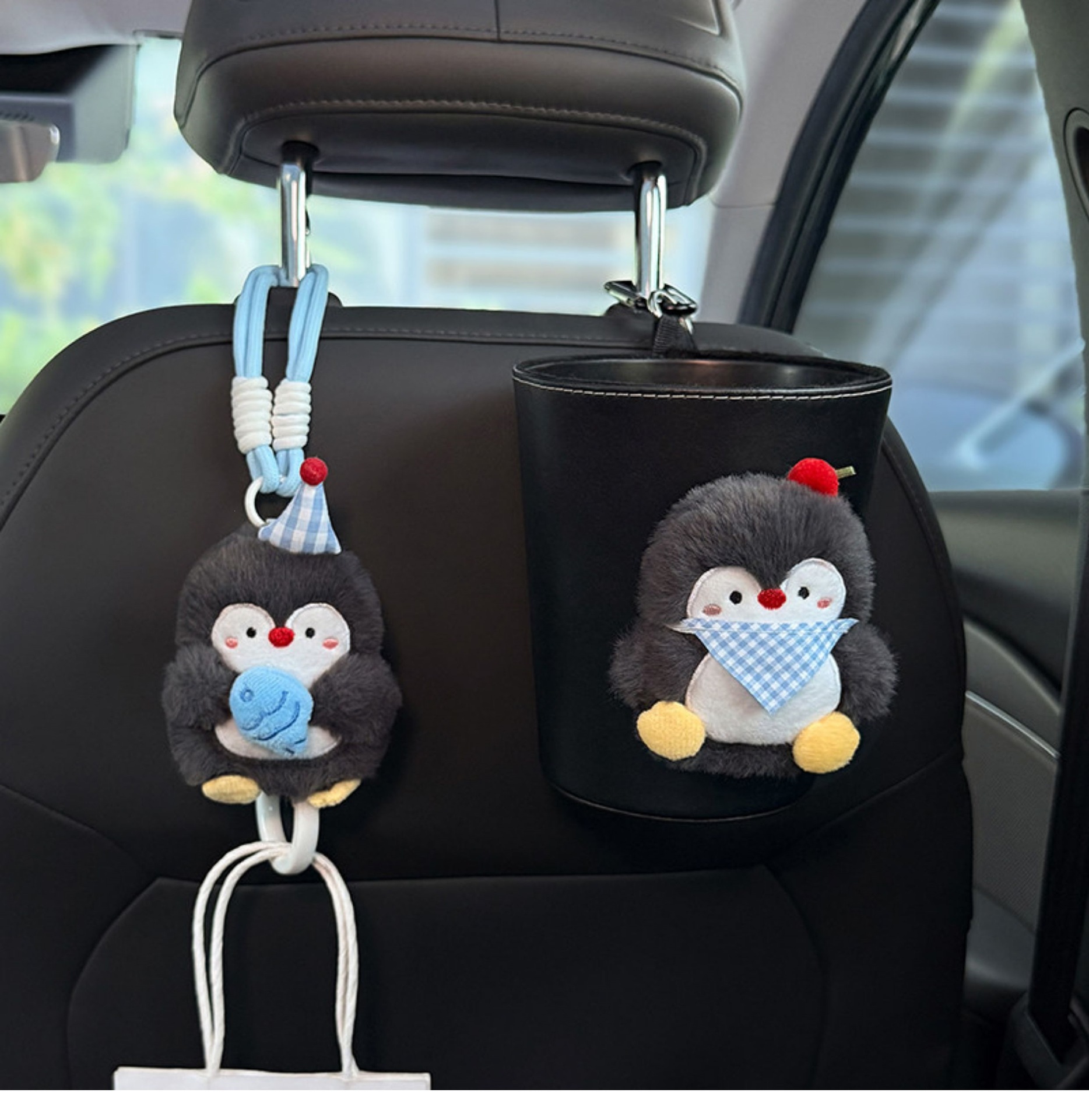 2026 New Penguin Car Trash Bin and Tissue Box 2-in-1 Front and Rear Seat Tissue Hanging Bag Cute Car Storage